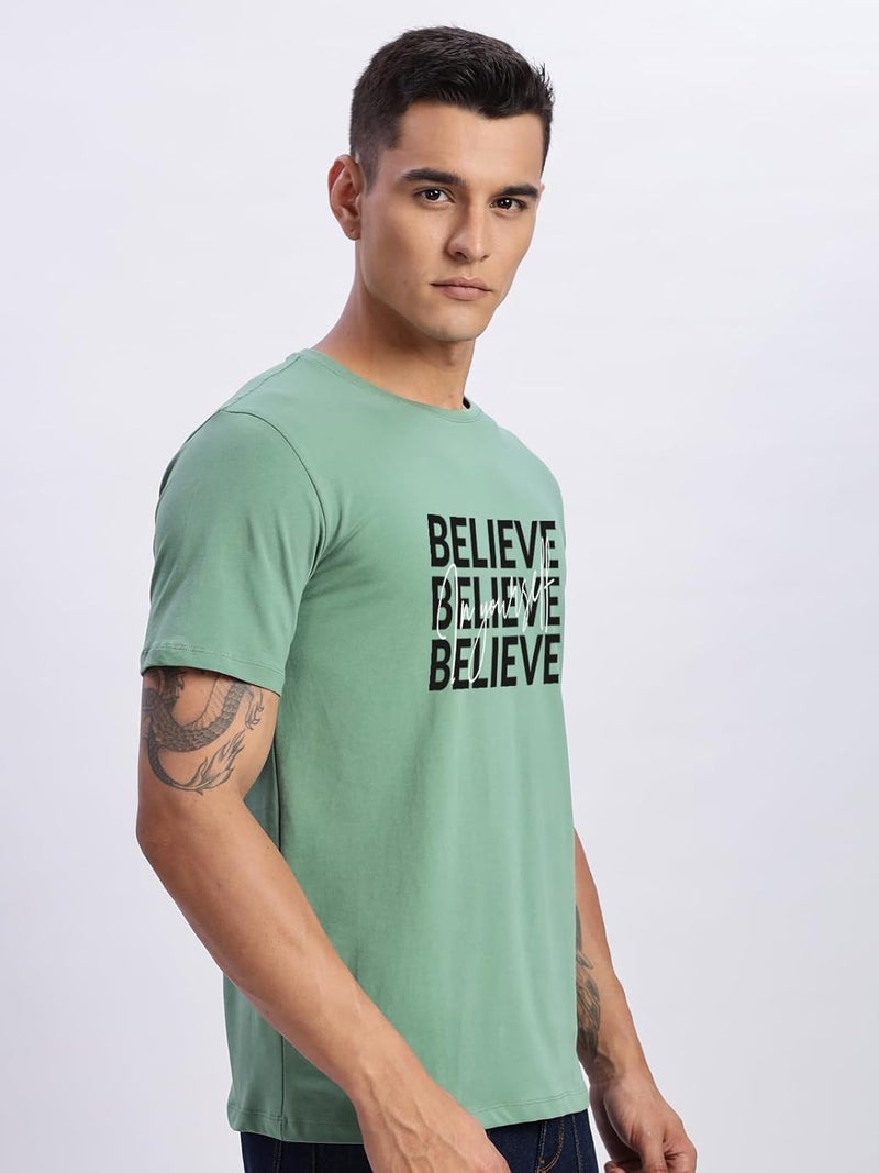 ADRO Men's Pastel Green Motivational Printed T-Shirt - Believe in Yourself Graphic, Regular Fit, Cotton Lycra Stretch Fabric - Image 4