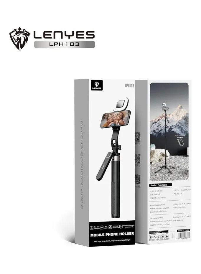 LENYES LPH103 Mobile Phone Holder Tripod with Bluetooth Remote & Fill Light Support - Image 2