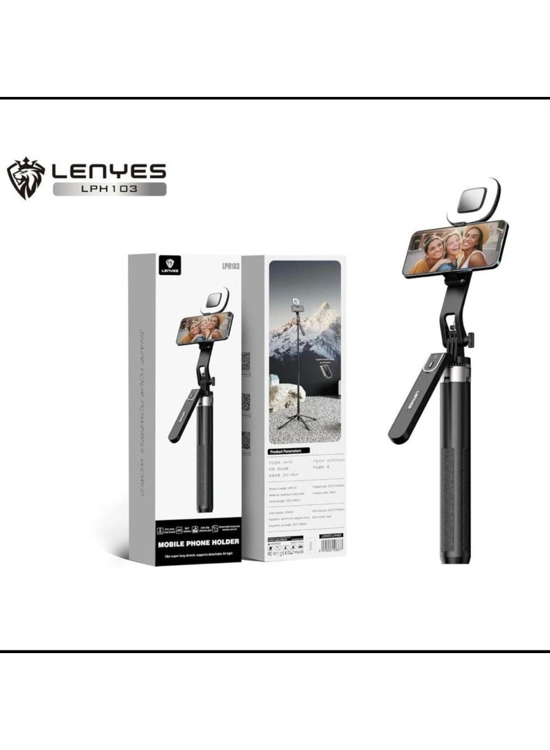 LENYES LPH103 Mobile Phone Holder Tripod with Bluetooth Remote & Fill Light Support - Image 1