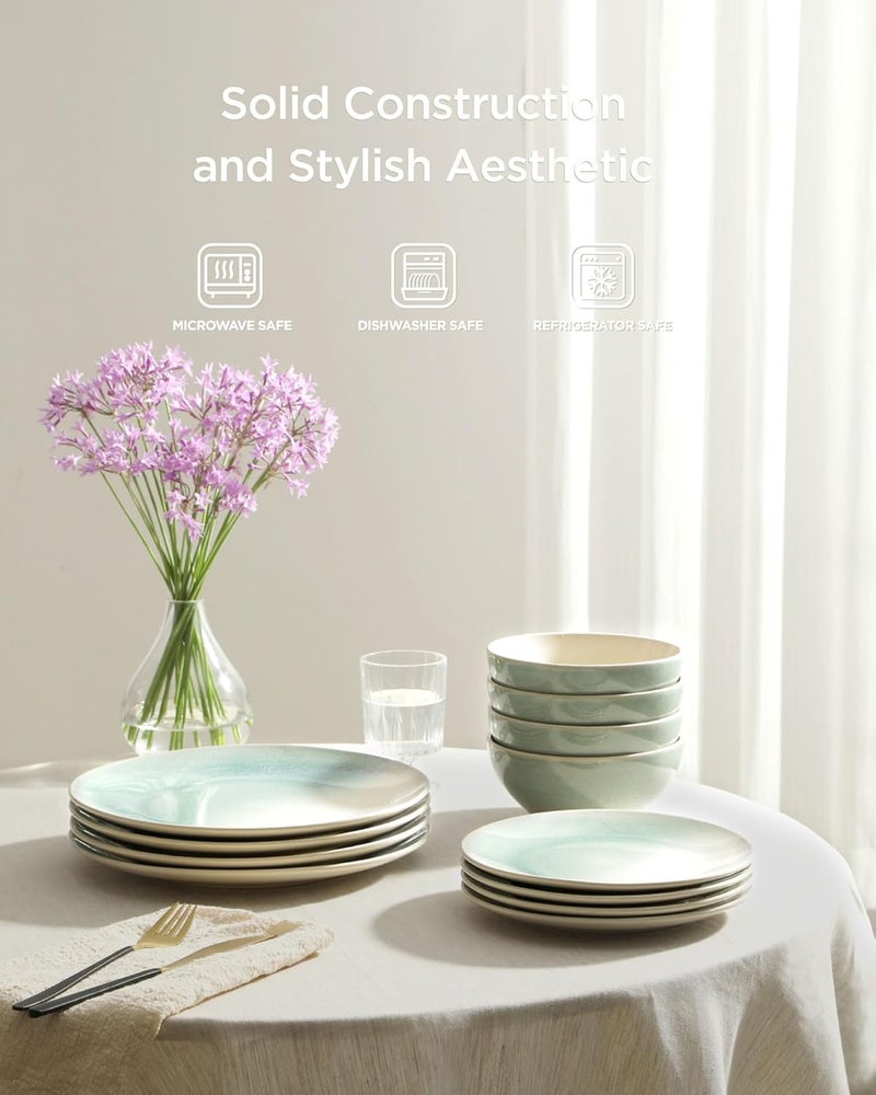 Famiware مجموعة أطباق وأوعية فامي وير غلاسيه من الخزف - 12 قطعة لمجموعة 4 أشخاص - آمنة في غسالة الصحون والميكروويف ومقاومة للتشقق والخدوش باللون الأزرق الفاتح - Image 4