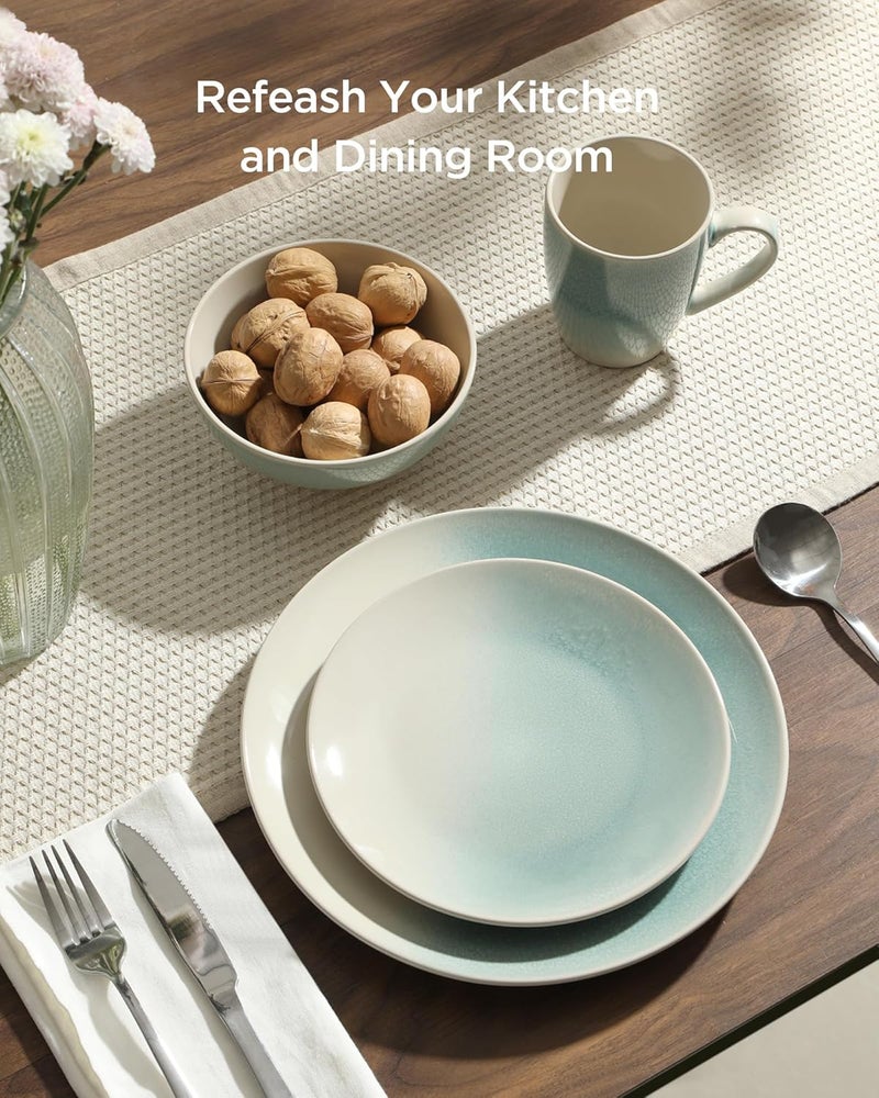 Famiware مجموعة أطباق وأوعية فامي وير غلاسيه من الخزف - 12 قطعة لمجموعة 4 أشخاص - آمنة في غسالة الصحون والميكروويف ومقاومة للتشقق والخدوش باللون الأزرق الفاتح - Image 2