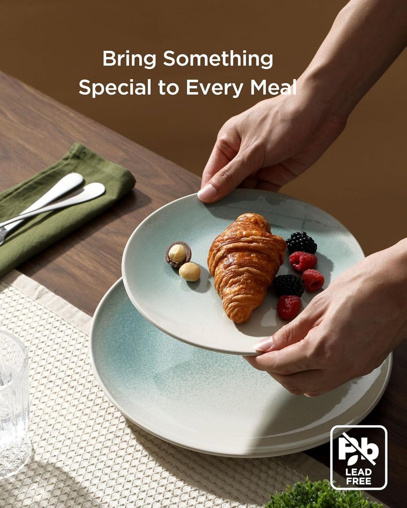 Famiware مجموعة أطباق وأوعية فامي وير غلاسيه من الخزف - 12 قطعة لمجموعة 4 أشخاص - آمنة في غسالة الصحون والميكروويف ومقاومة للتشقق والخدوش باللون الأزرق الفاتح - Image 3