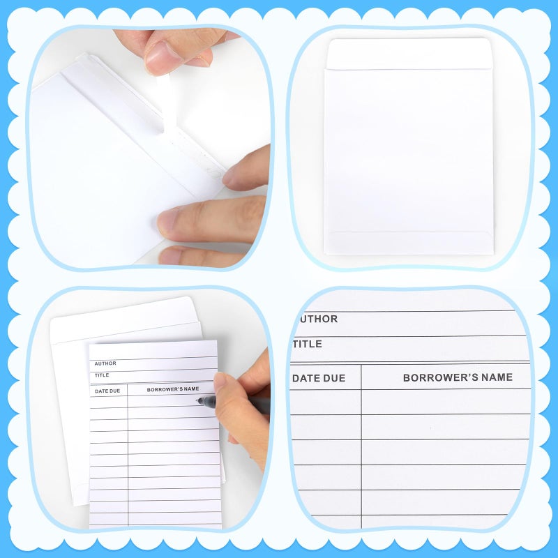 fuceury 100 Piece Library Pockets & Cards - Check Out Cards & Book Envelopes for School, Office & Public Library - Image 3