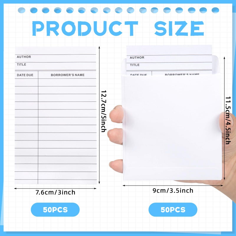 fuceury 100 Piece Library Pockets & Cards - Check Out Cards & Book Envelopes for School, Office & Public Library - Image 2