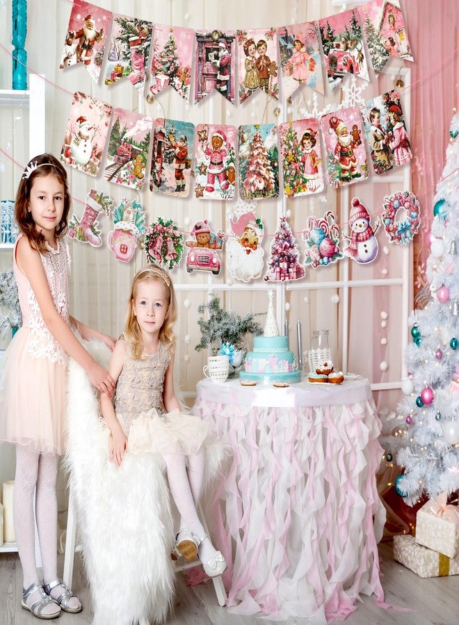 كونسيت مجموعة زينة عيد الميلاد الوردية العتيقة من كونسايت، 5 قطع، تتضمن رجل ثلج، شجرة، سانتا، لافتات عيد الميلاد، مناسبة للمنزل، المكتب، رف الموقد، والجدار. - Image 4