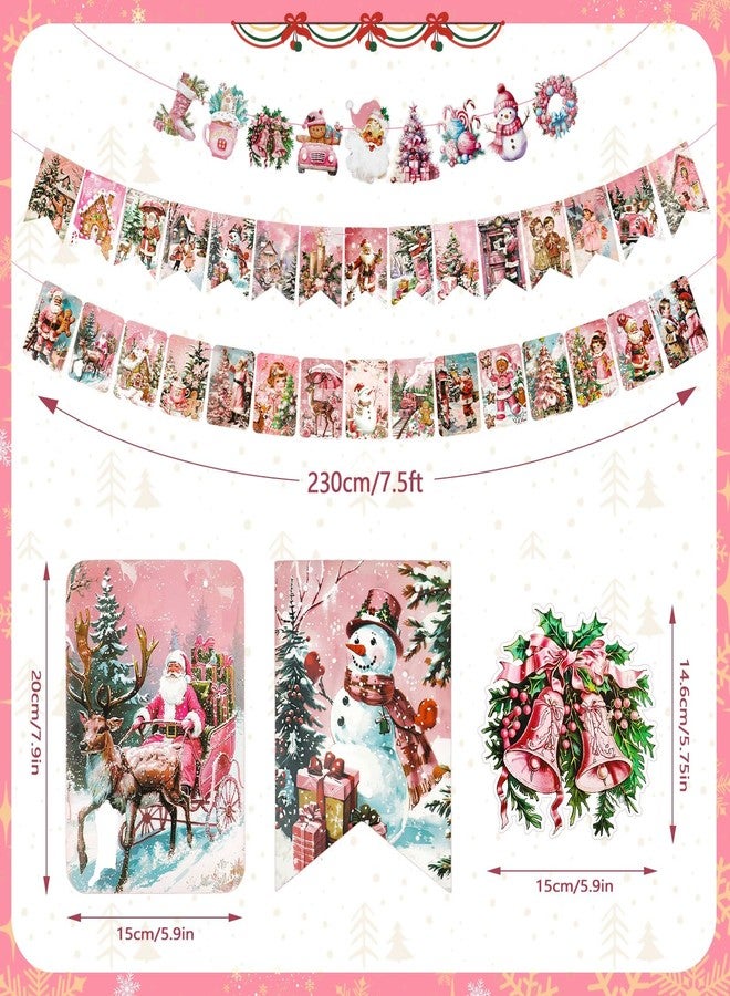 كونسيت مجموعة زينة عيد الميلاد الوردية العتيقة من كونسايت، 5 قطع، تتضمن رجل ثلج، شجرة، سانتا، لافتات عيد الميلاد، مناسبة للمنزل، المكتب، رف الموقد، والجدار. - Image 2