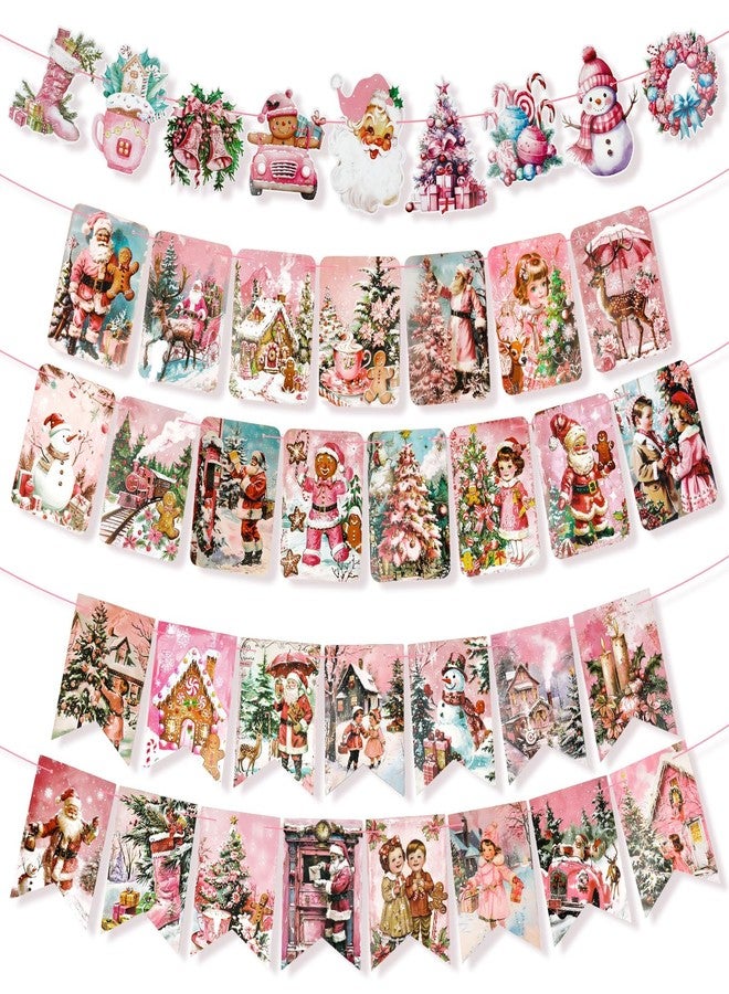 كونسيت مجموعة زينة عيد الميلاد الوردية العتيقة من كونسايت، 5 قطع، تتضمن رجل ثلج، شجرة، سانتا، لافتات عيد الميلاد، مناسبة للمنزل، المكتب، رف الموقد، والجدار. - Image 1