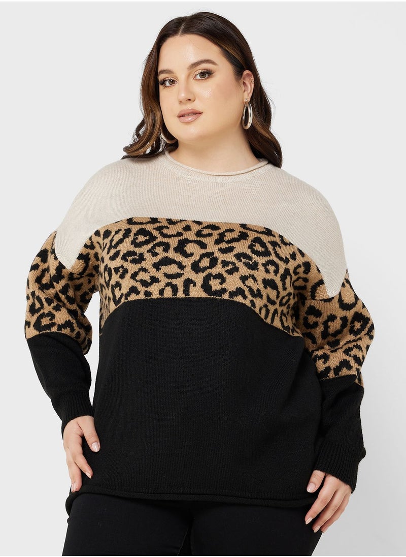 Only Carmakoma - Leopard Print Knitted Sweater - Image 1