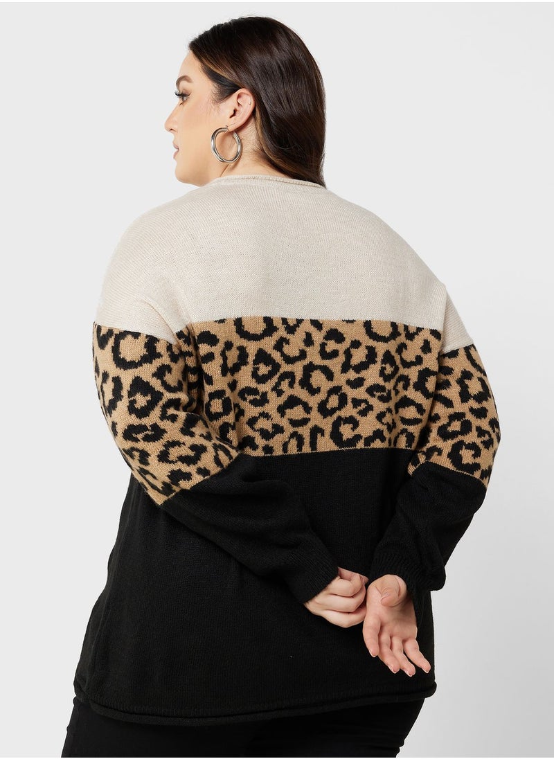 Only Carmakoma - Leopard Print Knitted Sweater - Image 1
