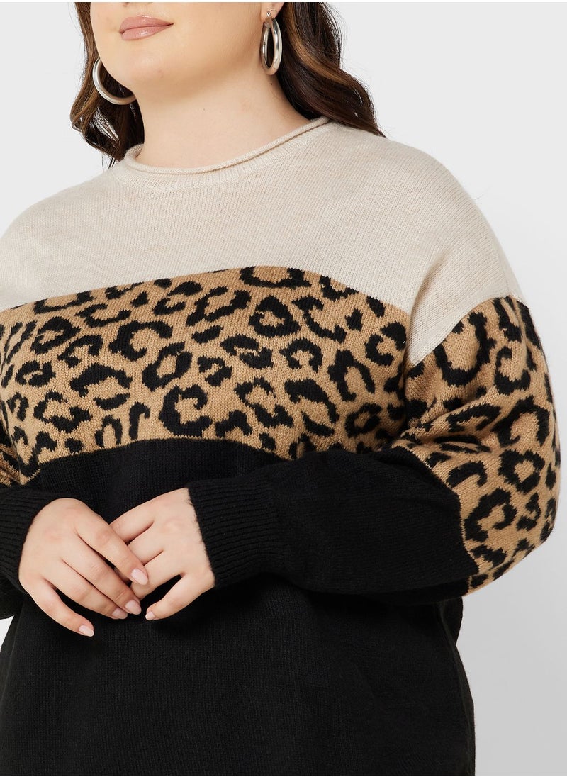 Only Carmakoma - Leopard Print Knitted Sweater - Image 1