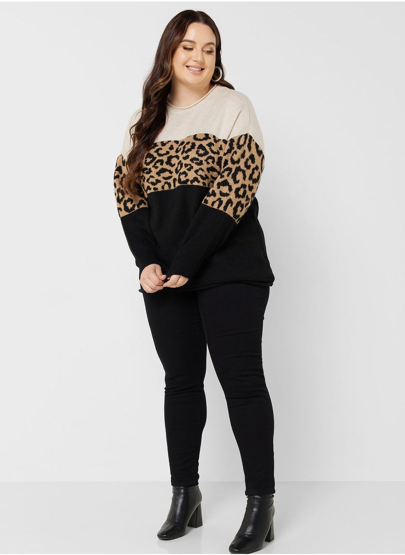 Only Carmakoma - Leopard Print Knitted Sweater - Image 1