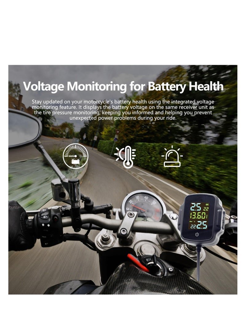 Zikra Wireless Motorcycle Tire Pressure Monitoring System with Voltage Monitoring, USB Charging, and 2 External Sensors - Real-Time Digital LCD Display, IP67 Waterproof Design. - Image 2