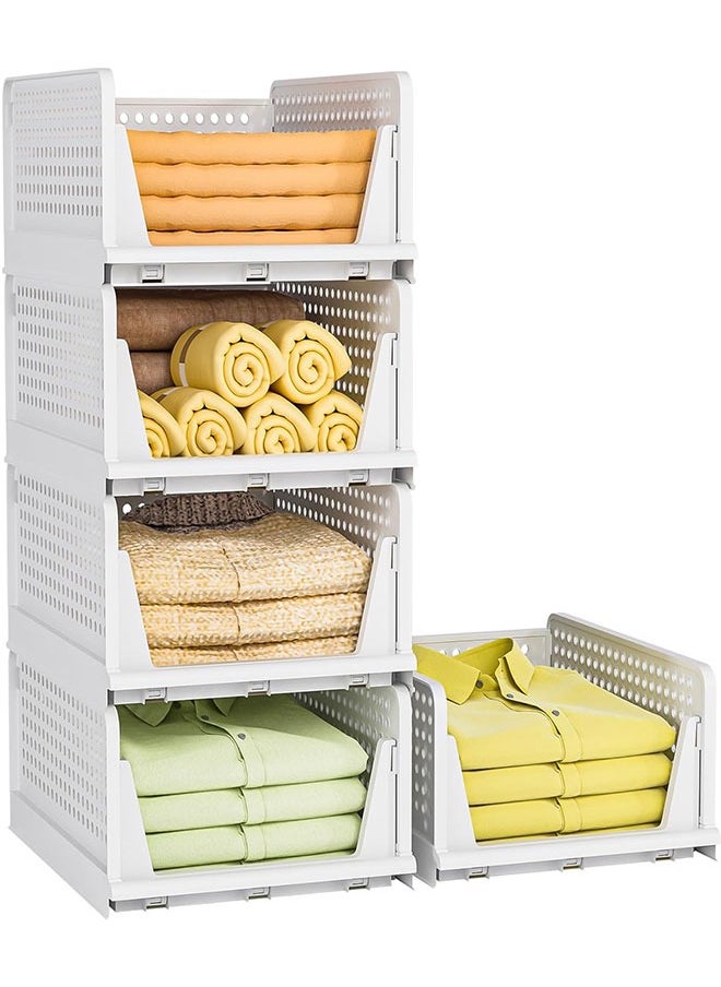 GoldenLike Folding Wardrobe Organizer 5 Pack Stackable Storage Box Plastic Drawer Organizer Clothes Shelf Baskets Closet Storage Bins Container Cubes for Kitchen,Office,Bedroom,Bathroom  - Image 1