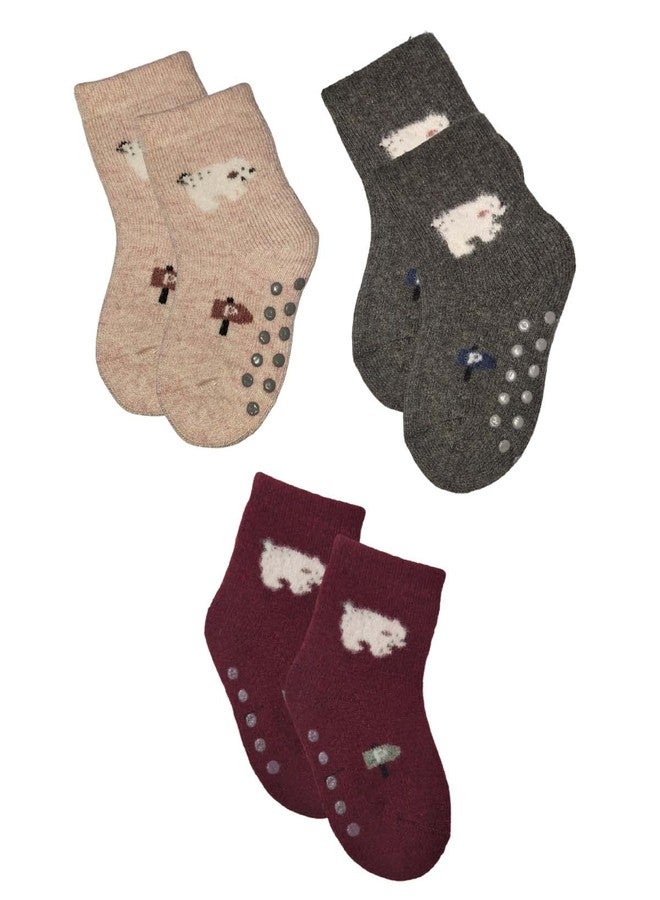 Nat Set of 3 Anti Skid Printed Woolen Thermal Winter Warm Socks for New Born Babies (0 to 6 Months, Multicolor) - Image 1