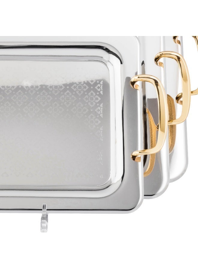 السيف  ✨ طقم صواني فاخر من السيف – 3 مقاسات من الستانلس ستيل بمقابض ذهبية ✨ - Image 5