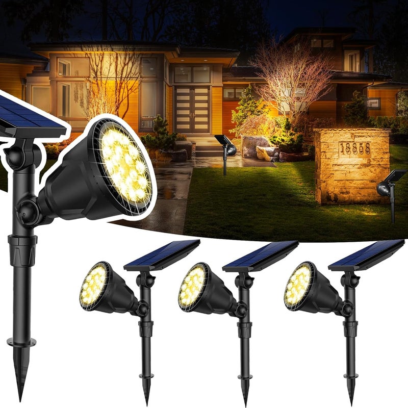 JSOT 600 Lumen Bright Solar Lights Outdoor Waterproof,Solar Powered Landscape Spotlights Solar Walkway Lighting for Backyard Garden Pathway Driveway Path Wall Patio Decor Warm White 4 Pack - Image 1