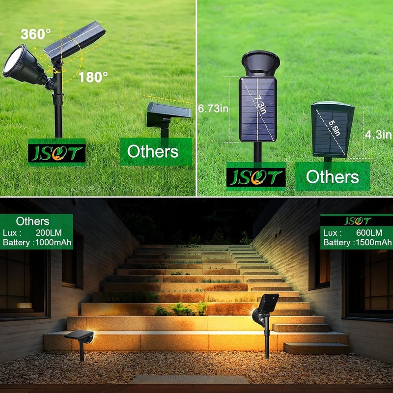 JSOT 600 Lumen Bright Solar Lights Outdoor Waterproof,Solar Powered Landscape Spotlights Solar Walkway Lighting for Backyard Garden Pathway Driveway Path Wall Patio Decor Warm White 4 Pack - Image 5