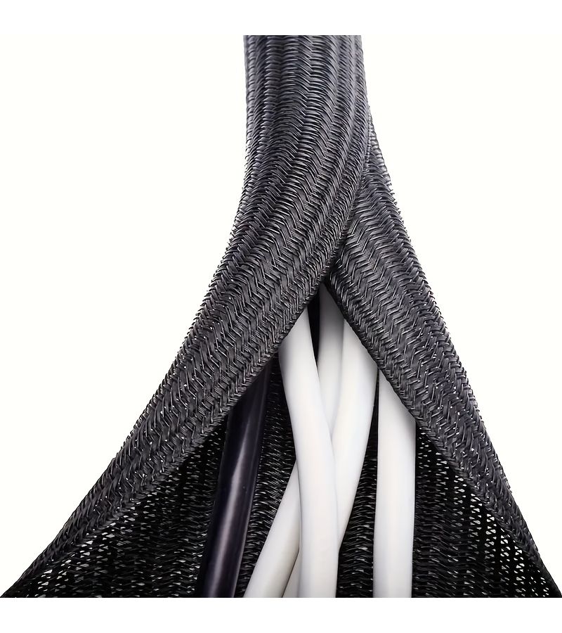20 Inches Black Flexible Cable Sleeve Durable Polyester Braided Self Wrapping Protector For TV Computer Home Theater Engine Bay Pet Safety Chew Resistant 20 To 65 Inches - Image 1