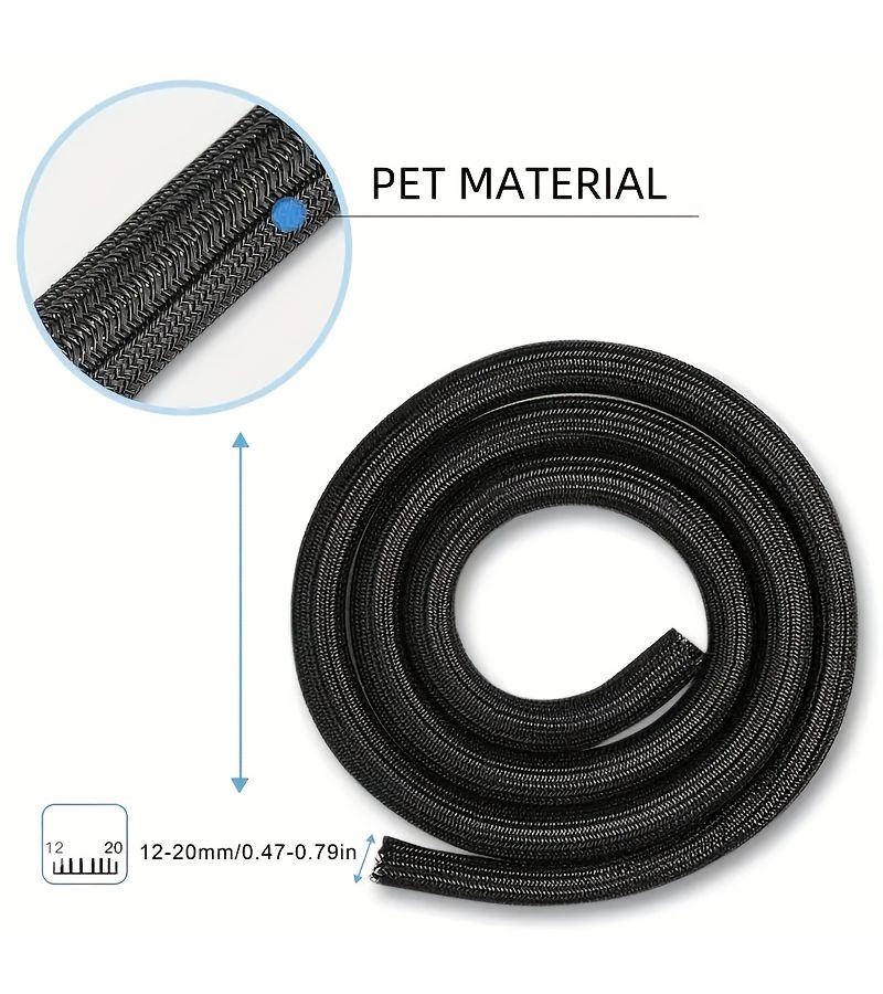 20 Inches Black Flexible Cable Sleeve Durable Polyester Braided Self Wrapping Protector For TV Computer Home Theater Engine Bay Pet Safety Chew Resistant 20 To 65 Inches - Image 4