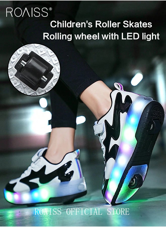 roaiss - Kids Unisex Double Wheel Roller Skates LED Light Multimode Adjustable Rechargeable Velcro Sneakers for Children Boys and Girls Teenagers Outdoors Luminous Shoes with Detachable Roll Wheels - Image 1