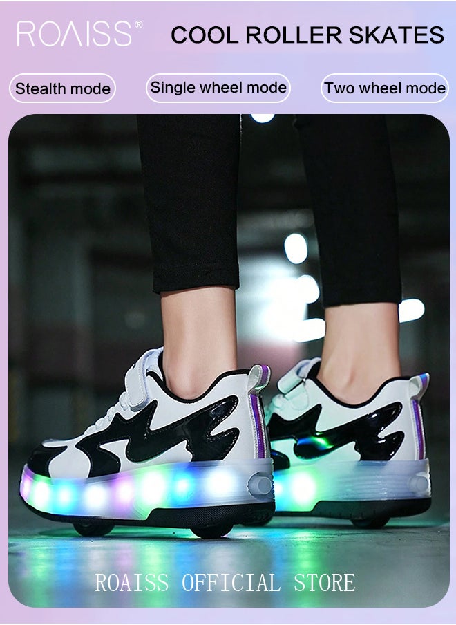 roaiss - Kids Unisex Double Wheel Roller Skates LED Light Multimode Adjustable Rechargeable Velcro Sneakers for Children Boys and Girls Teenagers Outdoors Luminous Shoes with Detachable Roll Wheels - Image 1