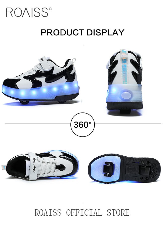 roaiss - Kids Unisex Double Wheel Roller Skates LED Light Multimode Adjustable Rechargeable Velcro Sneakers for Children Boys and Girls Teenagers Outdoors Luminous Shoes with Detachable Roll Wheels - Image 1