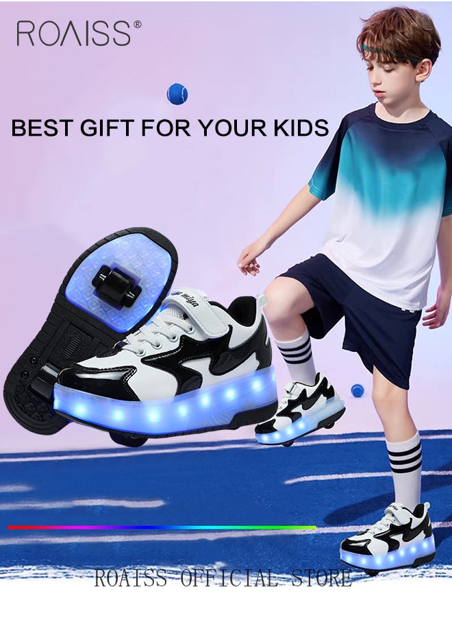 roaiss - Kids Unisex Double Wheel Roller Skates LED Light Multimode Adjustable Rechargeable Velcro Sneakers for Children Boys and Girls Teenagers Outdoors Luminous Shoes with Detachable Roll Wheels - Image 1