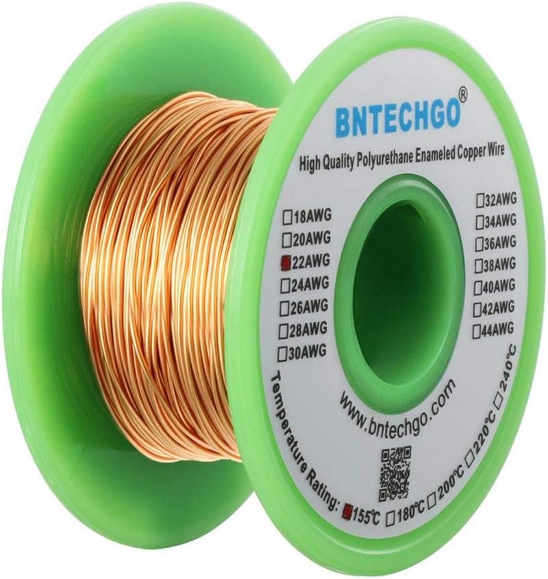 BNTECHGO سلك مغناطيسي 22 AWG - سلك نحاسي مطلي بالمينا - سلك لف مغناطيسي مطلي بالمينا - 4 أونصة - قطر 0.0256 بوصة - 1 بكرة ملف - طبيعي - تصنيف درجة حرارة 155 درجة مئوية - يستخدم على نطاق واسع للمحولات والمحاثات - Image 2