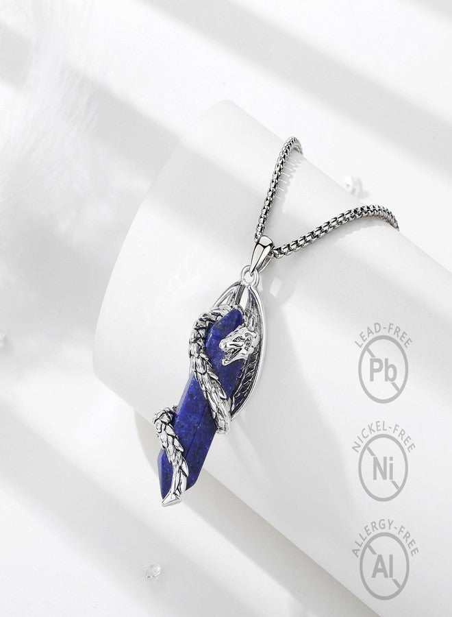 Vito Dragon Necklace for Women Men, Hexagonal Prism Lapis Lazuli Healing Crystal Energy Amulet Protection Mother's Day Jewelry Gift, 20"+2" - Image 2