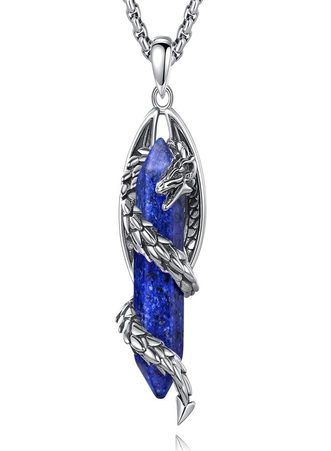 Vito Dragon Necklace for Women Men, Hexagonal Prism Lapis Lazuli Healing Crystal Energy Amulet Protection Mother's Day Jewelry Gift, 20"+2" - Image 1