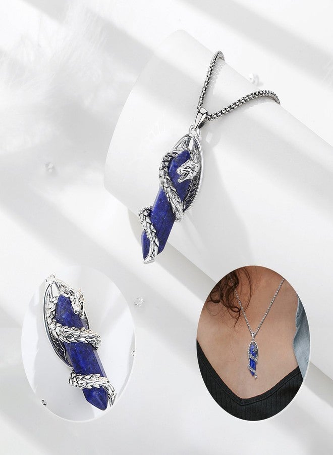 Vito Dragon Necklace for Women Men, Hexagonal Prism Lapis Lazuli Healing Crystal Energy Amulet Protection Mother's Day Jewelry Gift, 20"+2" - Image 3