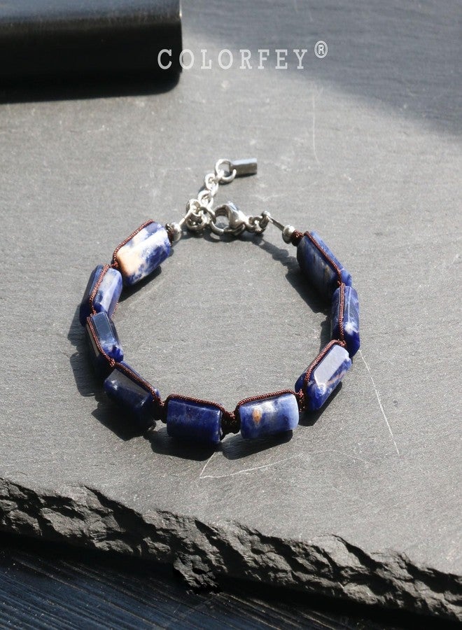 COLORFEY Blue Sodalite Stone Bracelets for Men, Natural Sodalite Crystal Beaded Bracelet for Men Premium Handmade Jewelry Mens Crystal Bracelets Cuff Bracelet, Healing Power Energy Jewelry for Father - Image 3