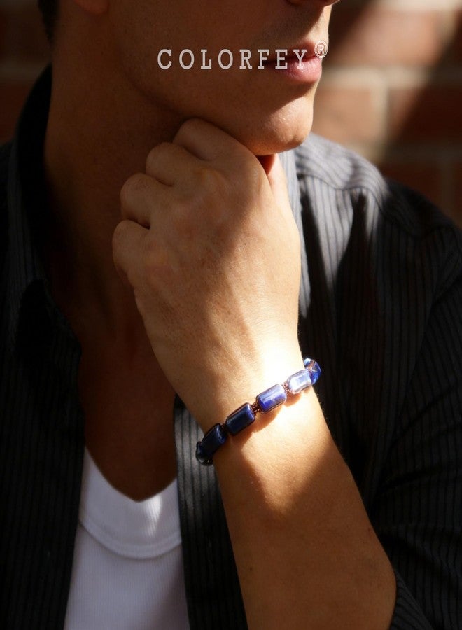COLORFEY Blue Sodalite Stone Bracelets for Men, Natural Sodalite Crystal Beaded Bracelet for Men Premium Handmade Jewelry Mens Crystal Bracelets Cuff Bracelet, Healing Power Energy Jewelry for Father - Image 5