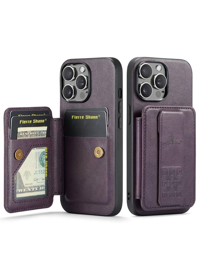 FIERRE SHANN Case For iPhone 13 Pro Max Fierre Shann Oil Wax Cow Leather Card Holder Back Phone Case  - Image 1