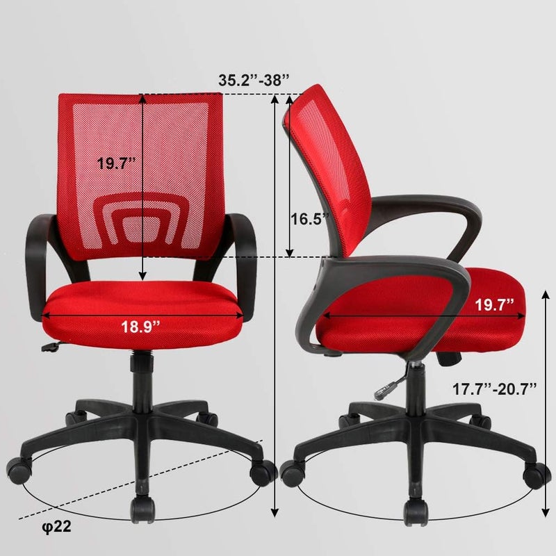 BestOffice Home Office Chair Ergonomic Desk Chair Mesh Comfortable Computer Chair with Lumbar Support Armrest Executive Rolling Swivel Adjustable Mid Back Task Chair,Red - Image 3