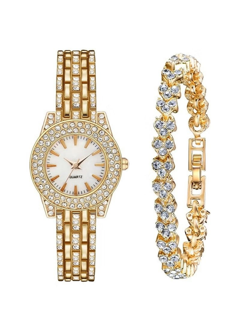مجموعة ساعة وسوار للسيدات، ساعة الماس الأنيقة والأنيقة للنساء - Image 2