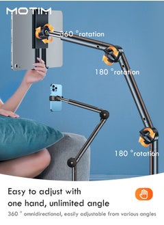 Motim Tablet Stand Phone Holder 2 in 1, iPad Holder for Desk Bed Mount, Tablet Phone Overhead Stand, 360 Degree Angle Adjustable, Aluminum C Clamp Desktop Stand Compatible with 4-12.9" Cellphone or Tablet  - Image 3