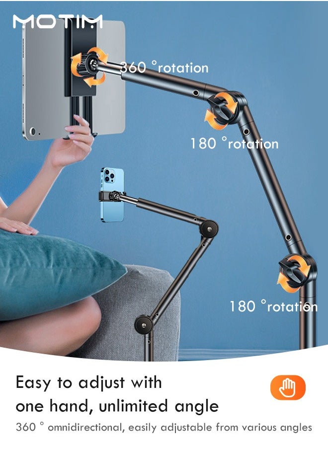 Motim - Tablet Stand Phone Holder 2 in 1, iPad Holder for Desk Bed Mount, Tablet Phone Overhead Stand, 360 Degree Angle Adjustable, Aluminum C Clamp Desktop Stand Compatible with 4-12.9" Cellphone or Tablet - Image 1