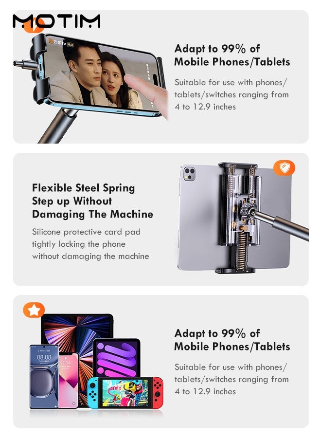 Motim - Tablet Stand Phone Holder 2 in 1, iPad Holder for Desk Bed Mount, Tablet Phone Overhead Stand, 360 Degree Angle Adjustable, Aluminum C Clamp Desktop Stand Compatible with 4-12.9" Cellphone or Tablet - Image 1
