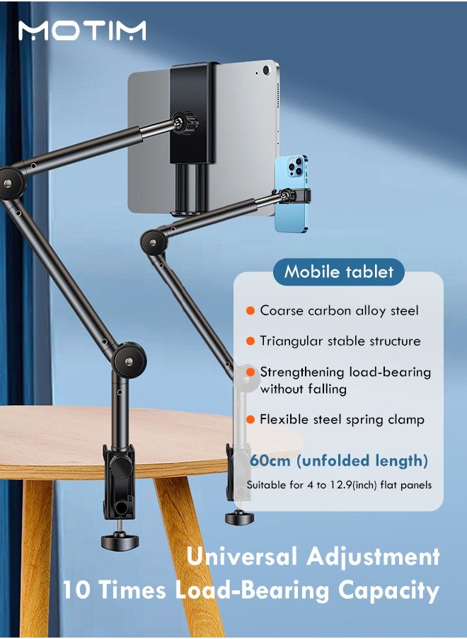 Motim - Tablet Stand Phone Holder 2 in 1, iPad Holder for Desk Bed Mount, Tablet Phone Overhead Stand, 360 Degree Angle Adjustable, Aluminum C Clamp Desktop Stand Compatible with 4-12.9" Cellphone or Tablet - Image 1