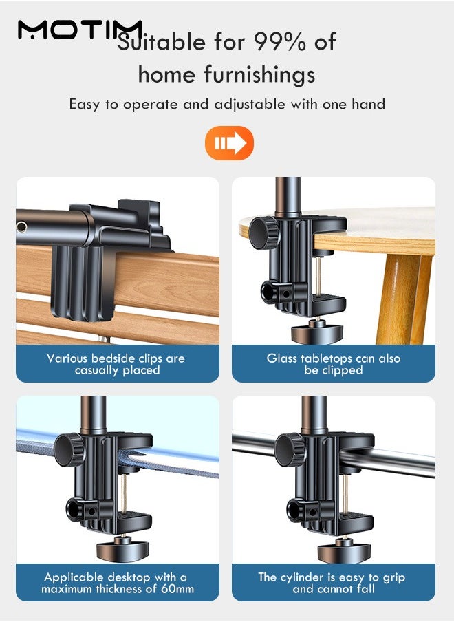 Motim - Tablet Stand Phone Holder 2 in 1, iPad Holder for Desk Bed Mount, Tablet Phone Overhead Stand, 360 Degree Angle Adjustable, Aluminum C Clamp Desktop Stand Compatible with 4-12.9" Cellphone or Tablet - Image 1