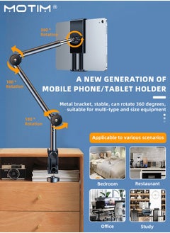 Motim Tablet Stand Phone Holder 2 in 1, iPad Holder for Desk Bed Mount, Tablet Phone Overhead Stand, 360 Degree Angle Adjustable, Aluminum C Clamp Desktop Stand Compatible with 4-12.9" Cellphone or Tablet  - Image 2