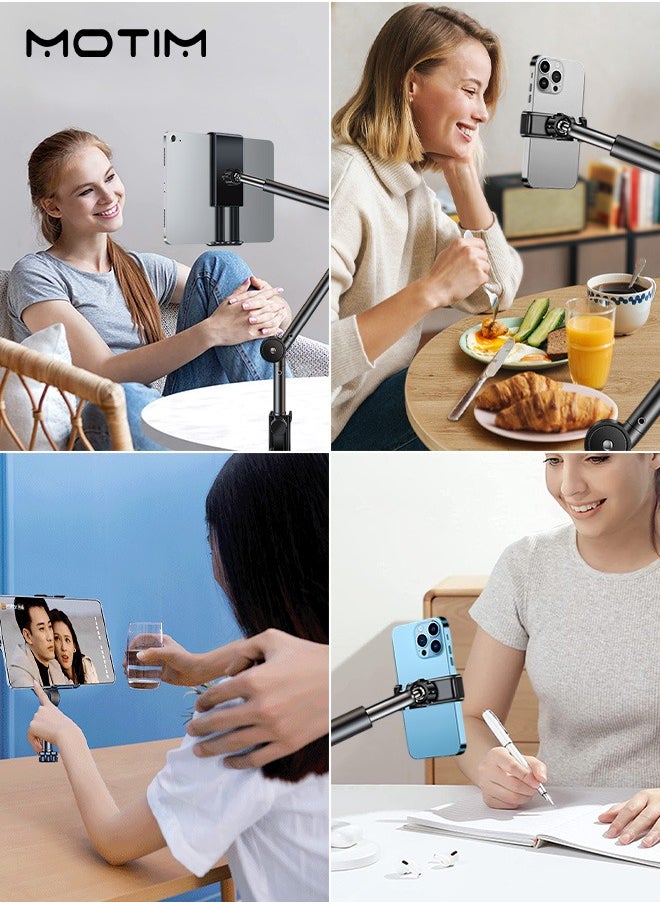 Motim - Tablet Stand Phone Holder 2 in 1, iPad Holder for Desk Bed Mount, Tablet Phone Overhead Stand, 360 Degree Angle Adjustable, Aluminum C Clamp Desktop Stand Compatible with 4-12.9" Cellphone or Tablet - Image 1