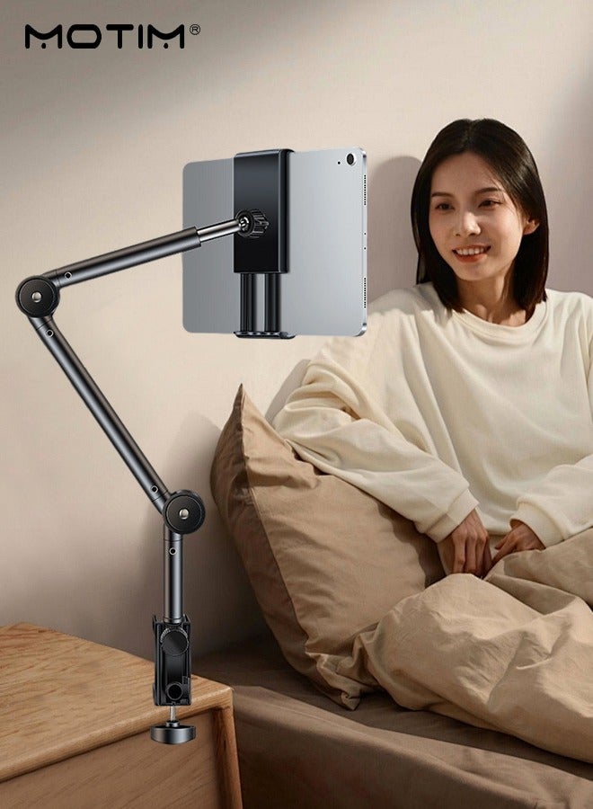 Motim Adjustable Tablet Stand & Phone Holder, Lazy Tablet Phone Stand Hands Free for Desk Bed Sofa Mount, Aluminum C Clamp Desktop Tablet Phone Overhead Stand, 360° Rotation Compatible with iPhone 16 15 Pro iPad Kindle Galaxy Tab 4.6-12.9 Inch Devices - Image 1