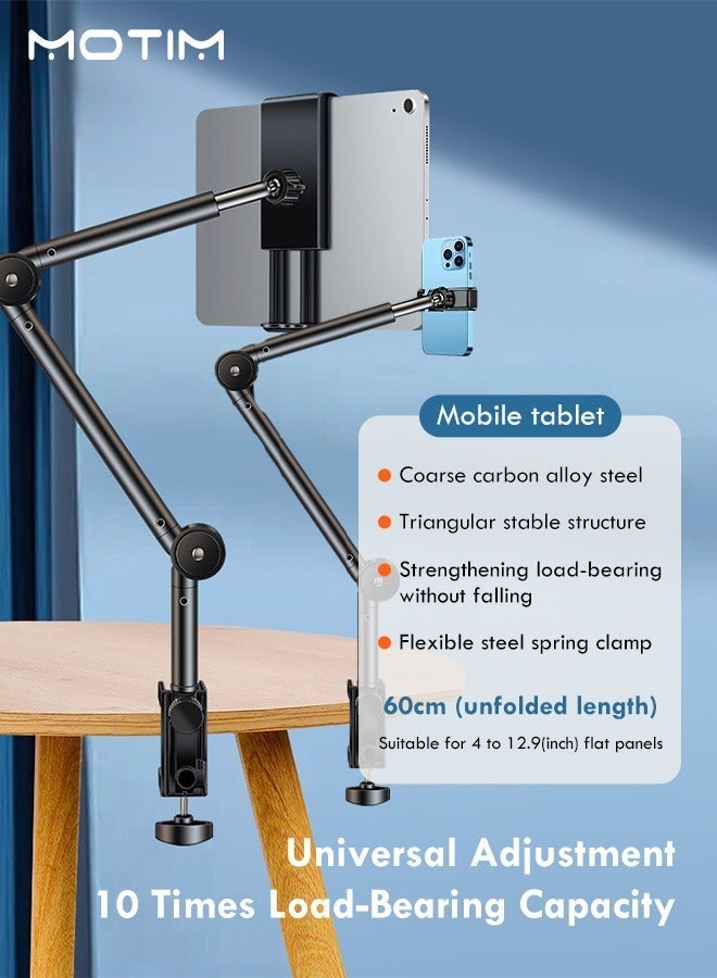 Motim Adjustable Tablet Stand & Phone Holder, Lazy Tablet Phone Stand Hands Free for Desk Bed Sofa Mount, Aluminum C Clamp Desktop Tablet Phone Overhead Stand, 360° Rotation Compatible with iPhone 16 15 Pro iPad Kindle Galaxy Tab 4.6-12.9 Inch Devices - Image 4
