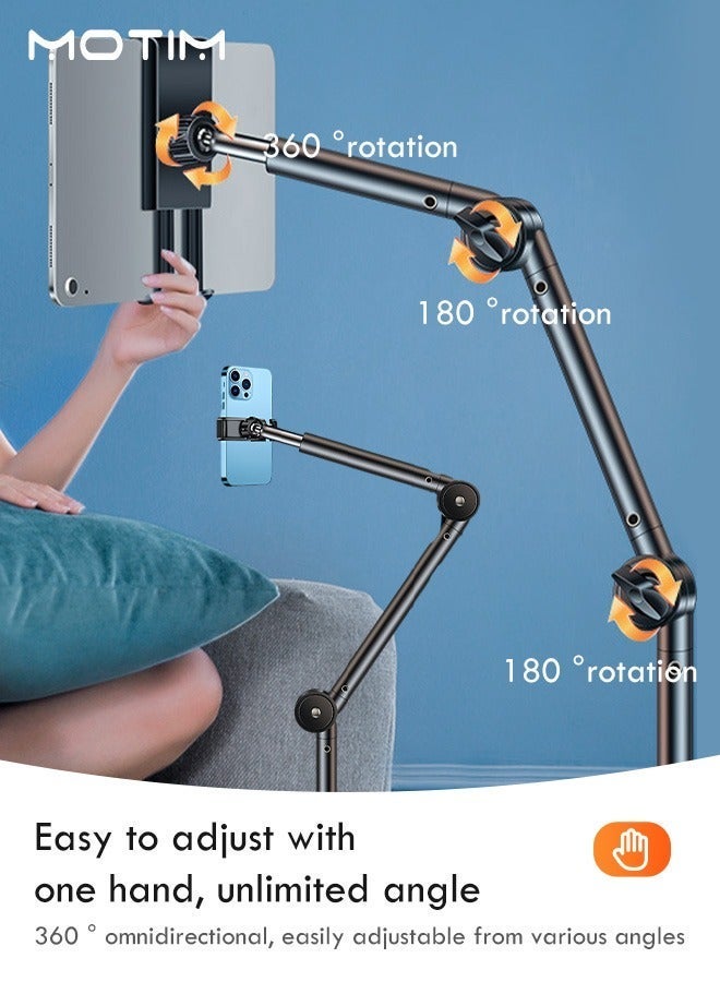 Motim Adjustable Tablet Stand & Phone Holder, Lazy Tablet Phone Stand Hands Free for Desk Bed Sofa Mount, Aluminum C Clamp Desktop Tablet Phone Overhead Stand, 360° Rotation Compatible with iPhone 16 15 Pro iPad Kindle Galaxy Tab 4.6-12.9 Inch Devices - Image 3
