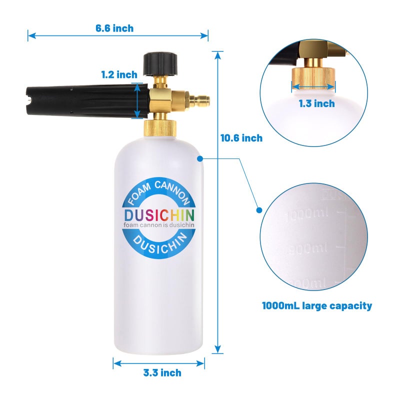 DUSICHIN SFL-001 Foam Cannon Snow Foam Lance Pressure Washer Jet Wash Quick Release Adjustable Nozzle 1/4 Inch Male Fitting Foam Dispenser - Image 4