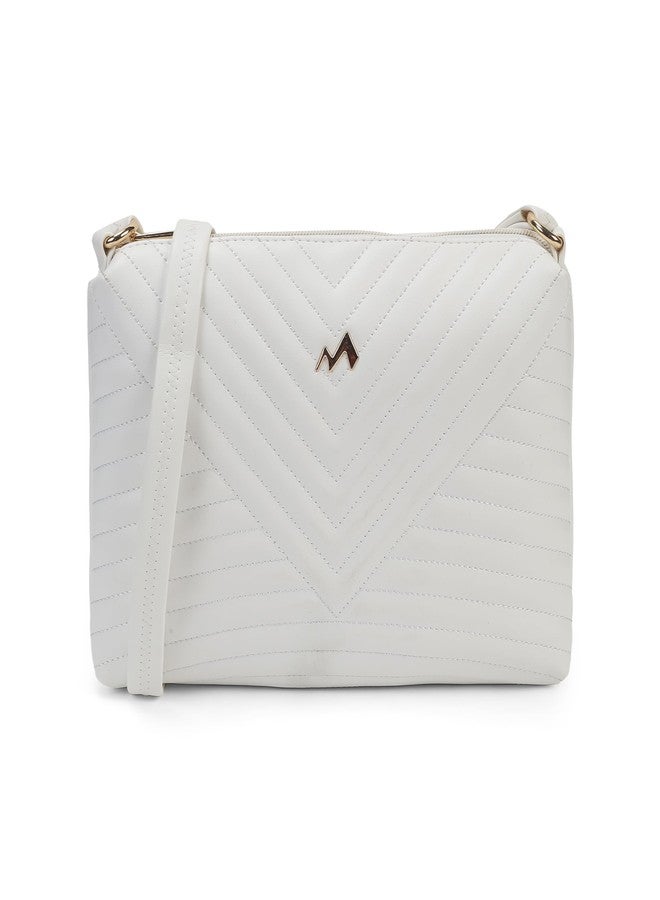 Metro Women White Casual PU Soft Body Zipper closure Quilted Sling Bag (66-780) - Image 3