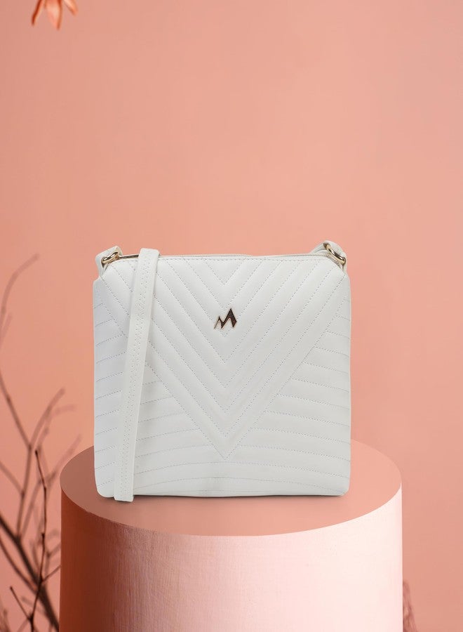 Metro Women White Casual PU Soft Body Zipper closure Quilted Sling Bag (66-780) - Image 2