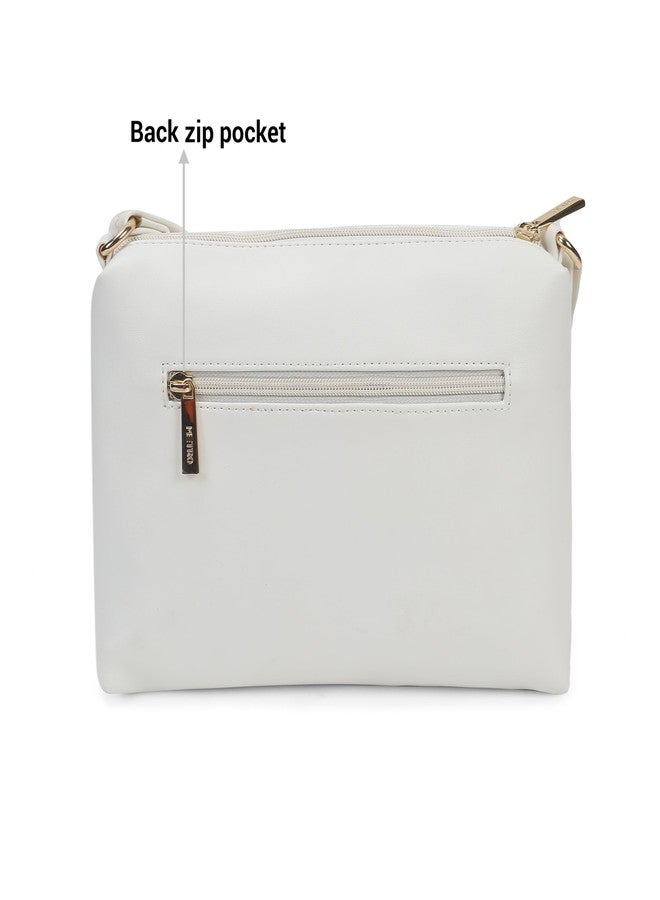Metro Women White Casual PU Soft Body Zipper closure Quilted Sling Bag (66-780) - Image 5